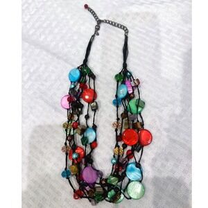 Colorful Multi Strand Beaded Necklace Boho Statement Chunky Artistic Festival